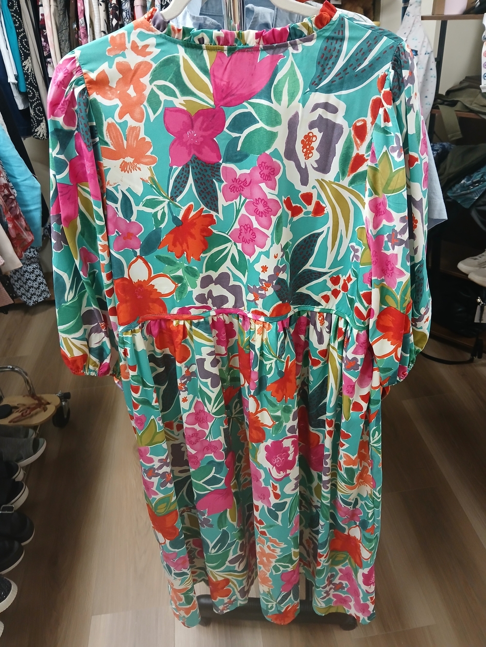 Umgee Teal Floral Tie-Front Midi Dress - Picture 7 of 8